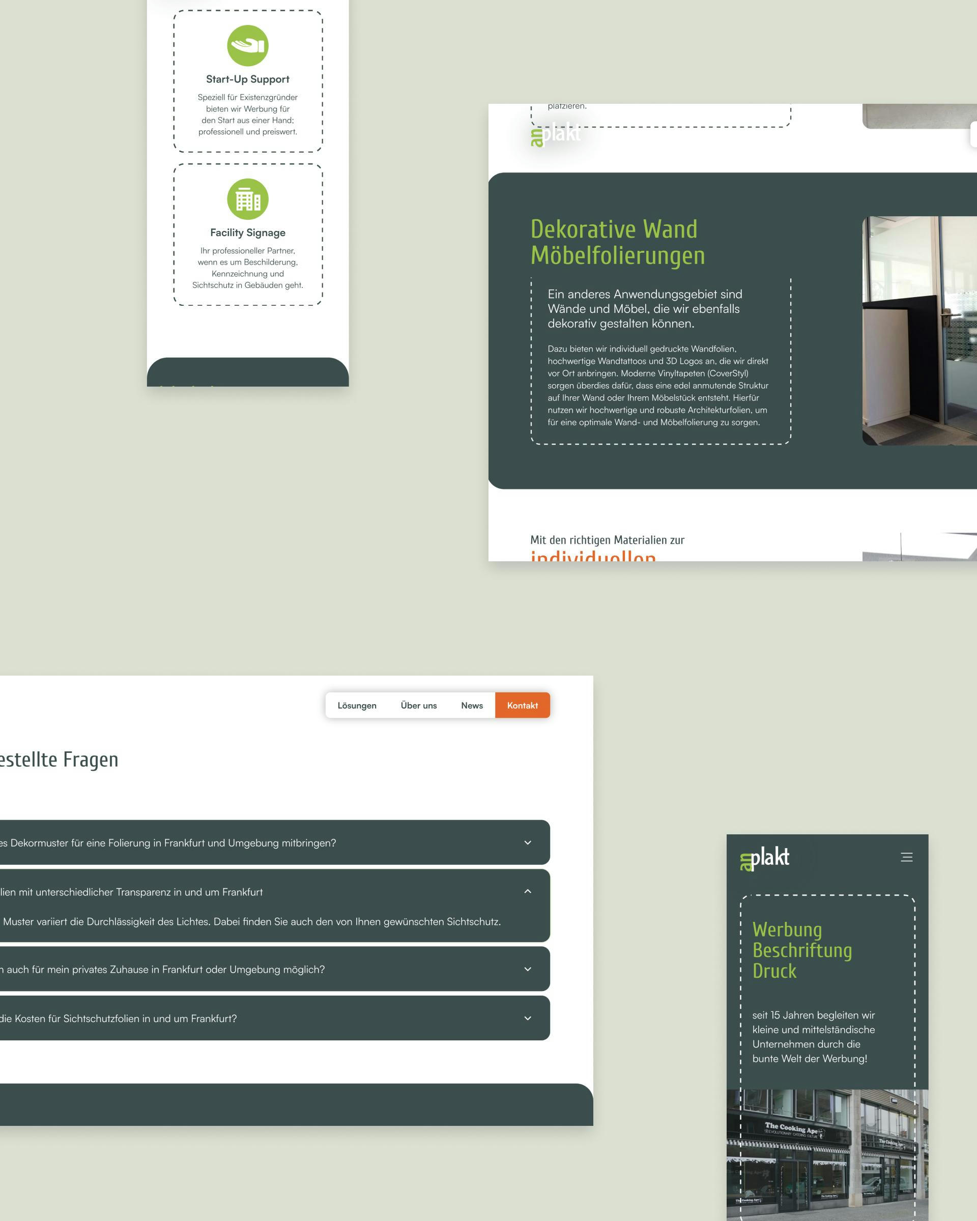 Overview of a website for anplakt, an advertising technology company in Frankfurt, Germany.