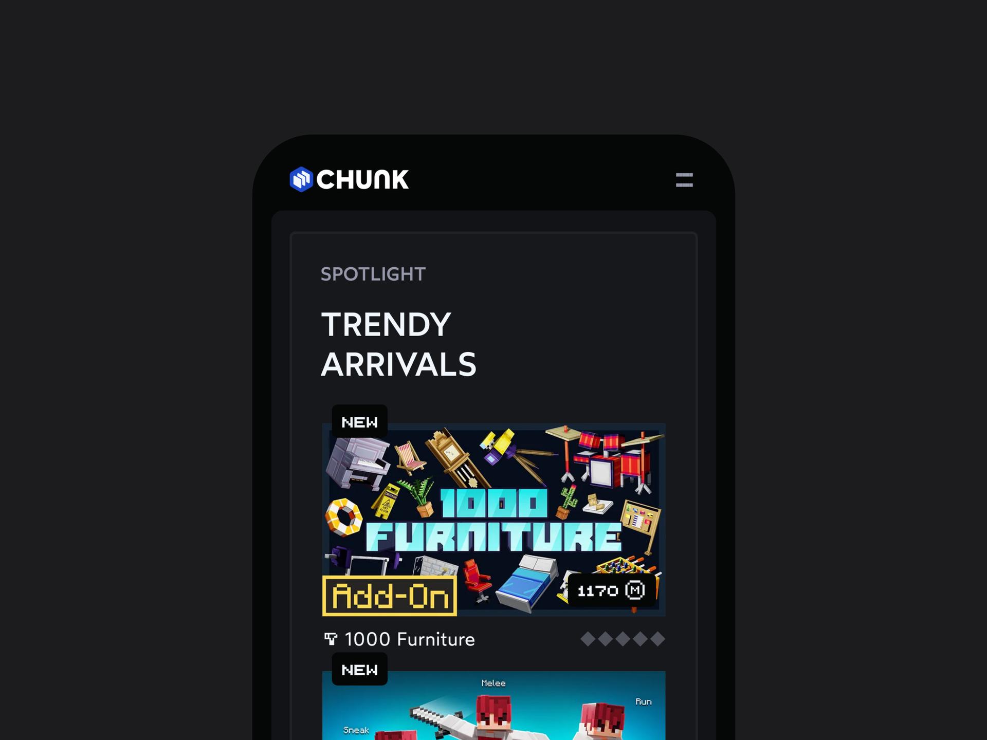 Mobile Mockup including assets of the CHUNK website.