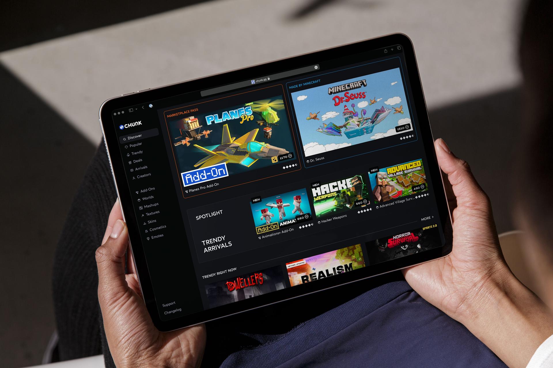 Tablet Mockup including assets of the CHUNK website.
