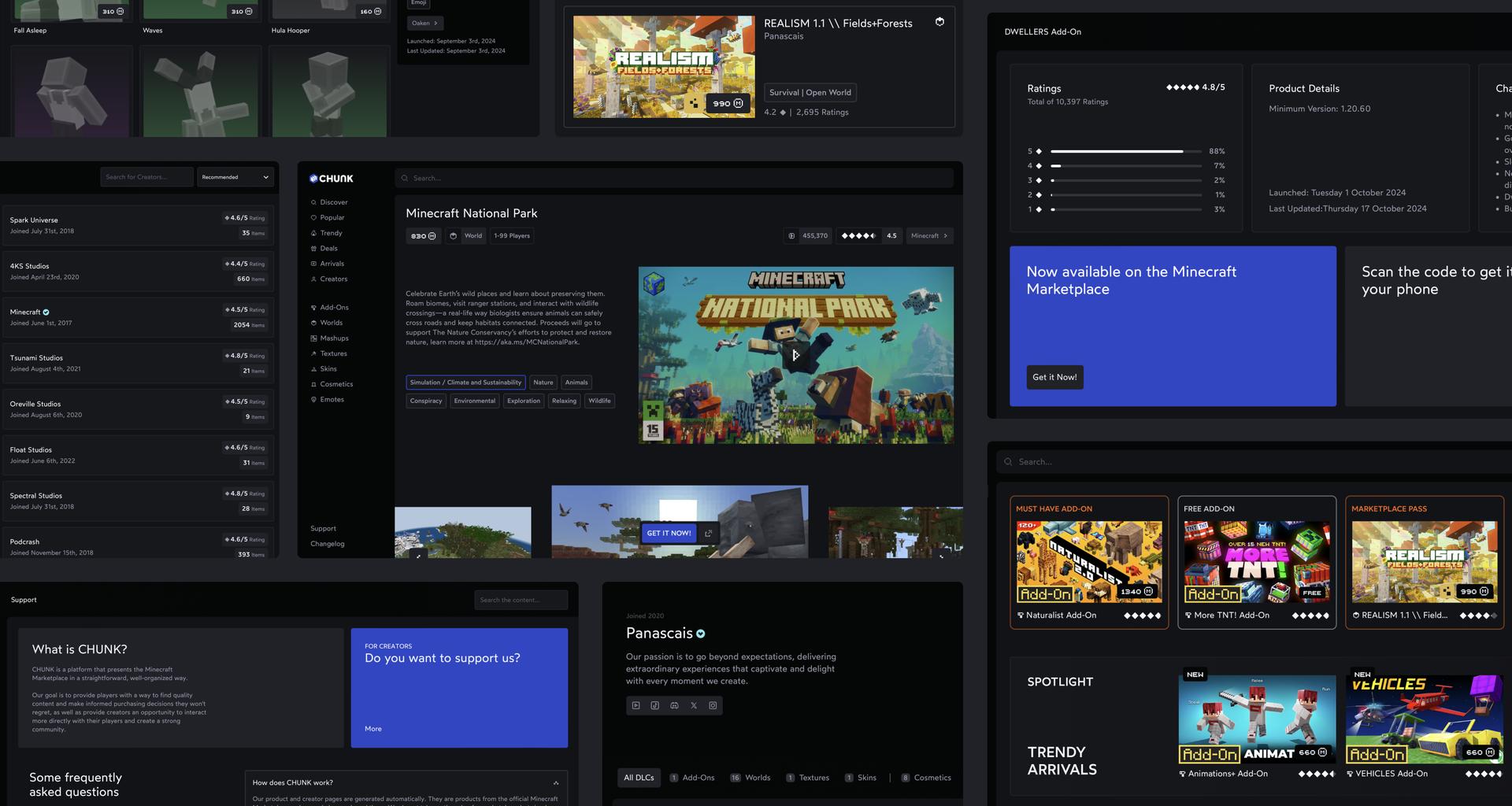 Web Screen Overview including assets of the CHUNK website.