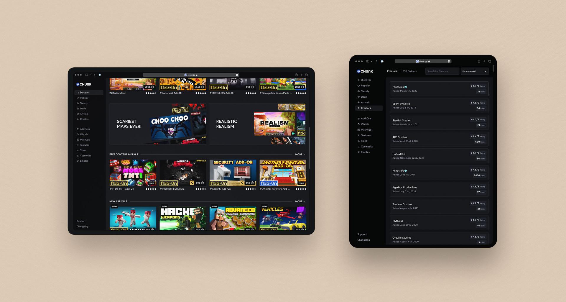 Web Mockup including assets of the CHUNK website.