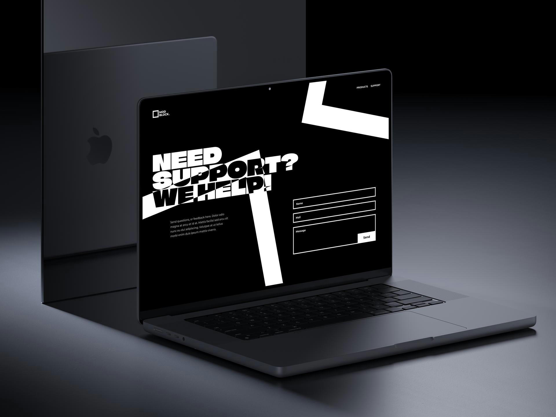 Mod Block's website project on a screen mockup.