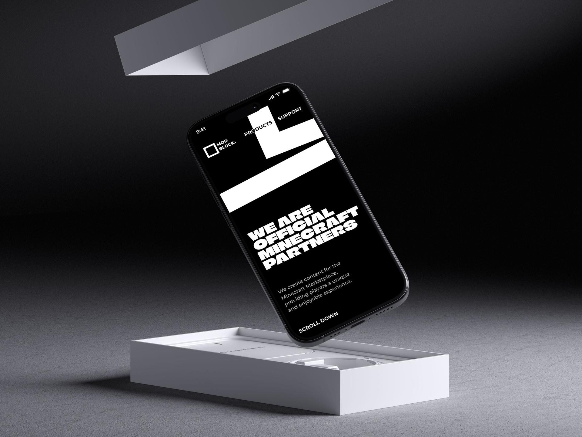 Mod Block's website project on a phone mockup.