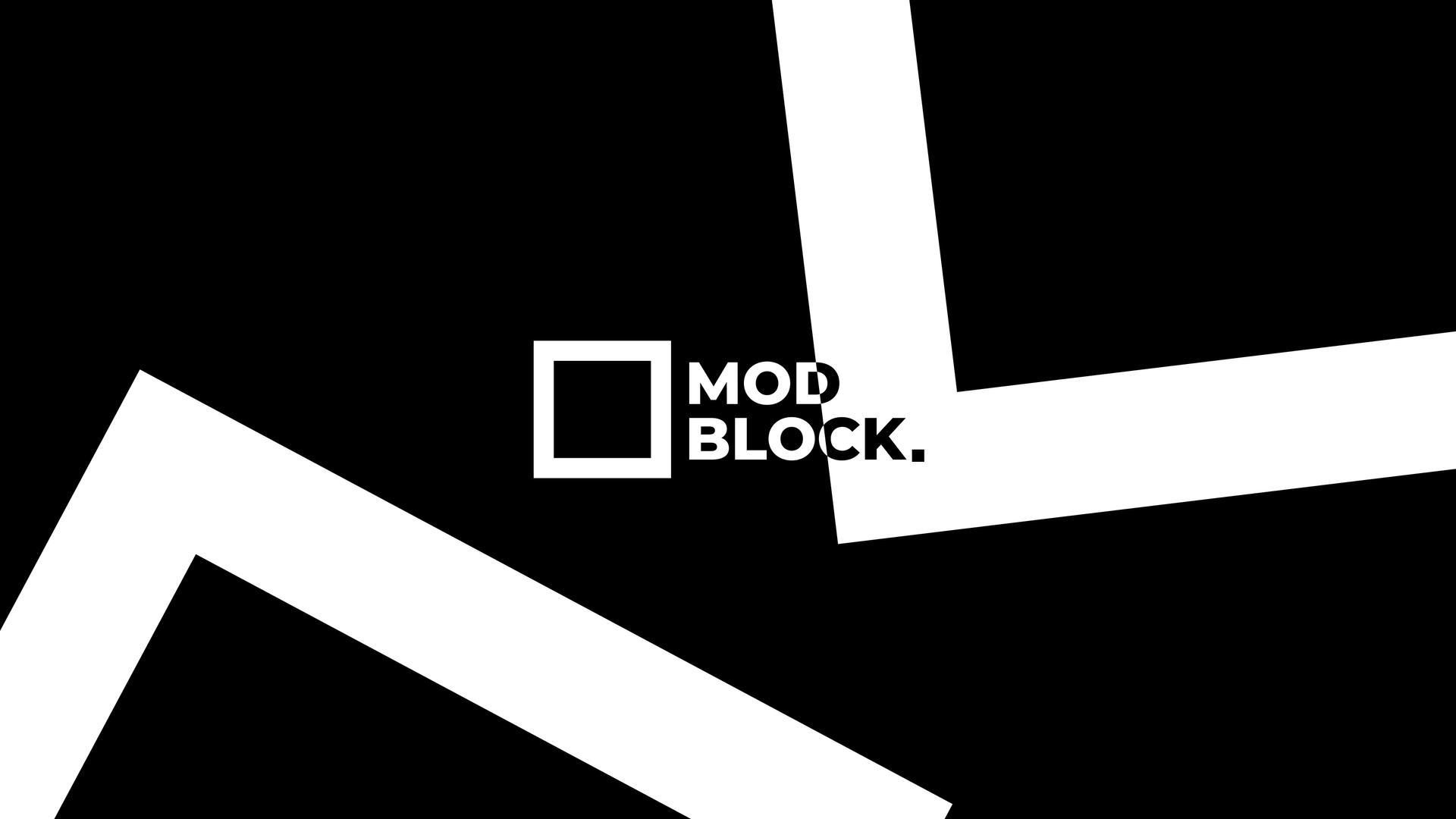 Mod Block's logo on black background. Thumbnail for the website project.