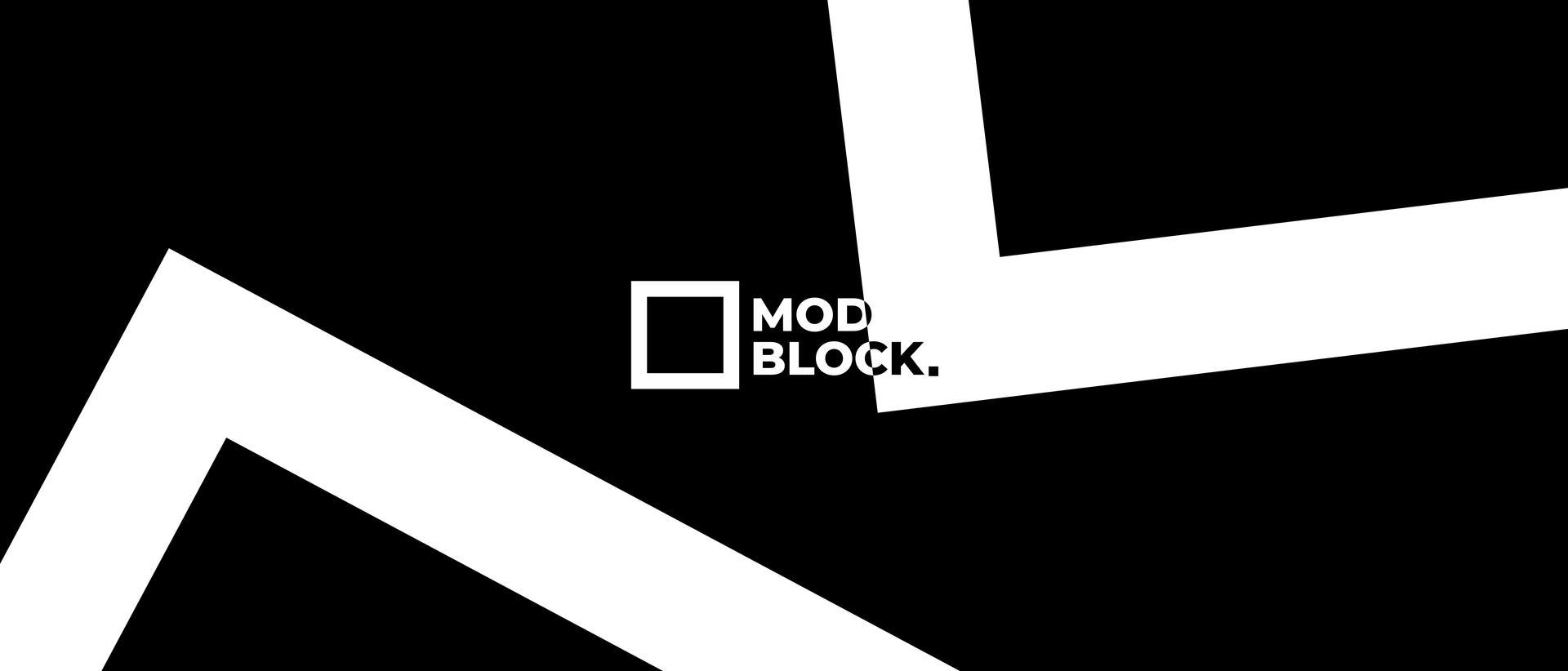 Mod Block's logo on black background. Thumbnail for the website project.