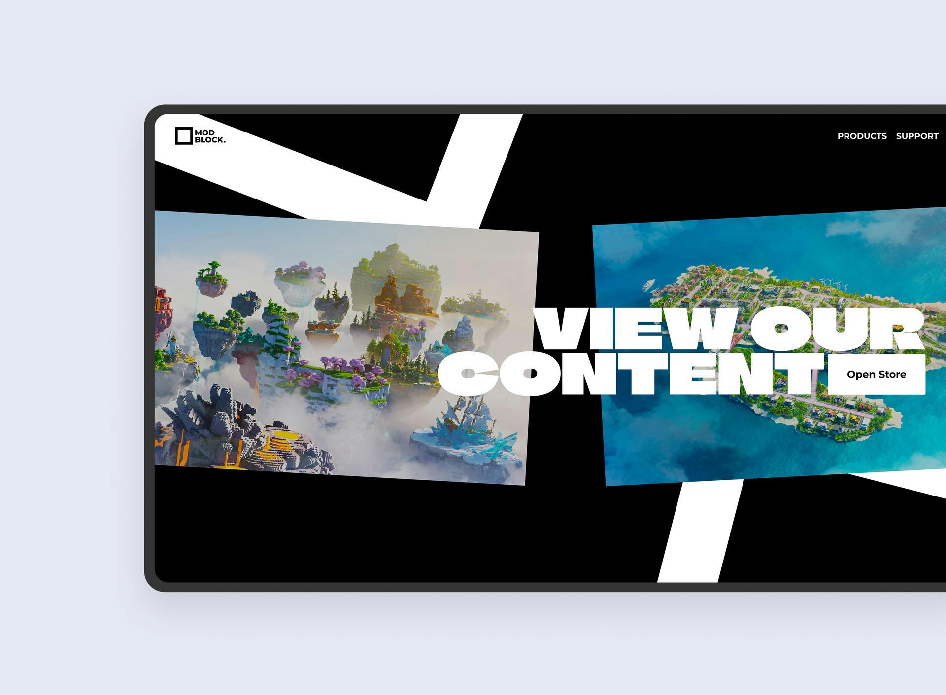 Mod Block's website project on a screen mockup.