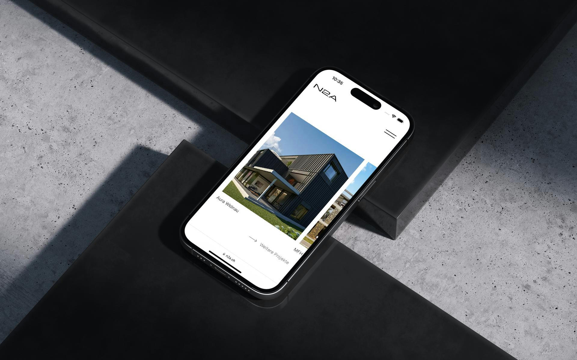 Architecture projects by N2A in a responsive modern web design on mobile developed by Panascais