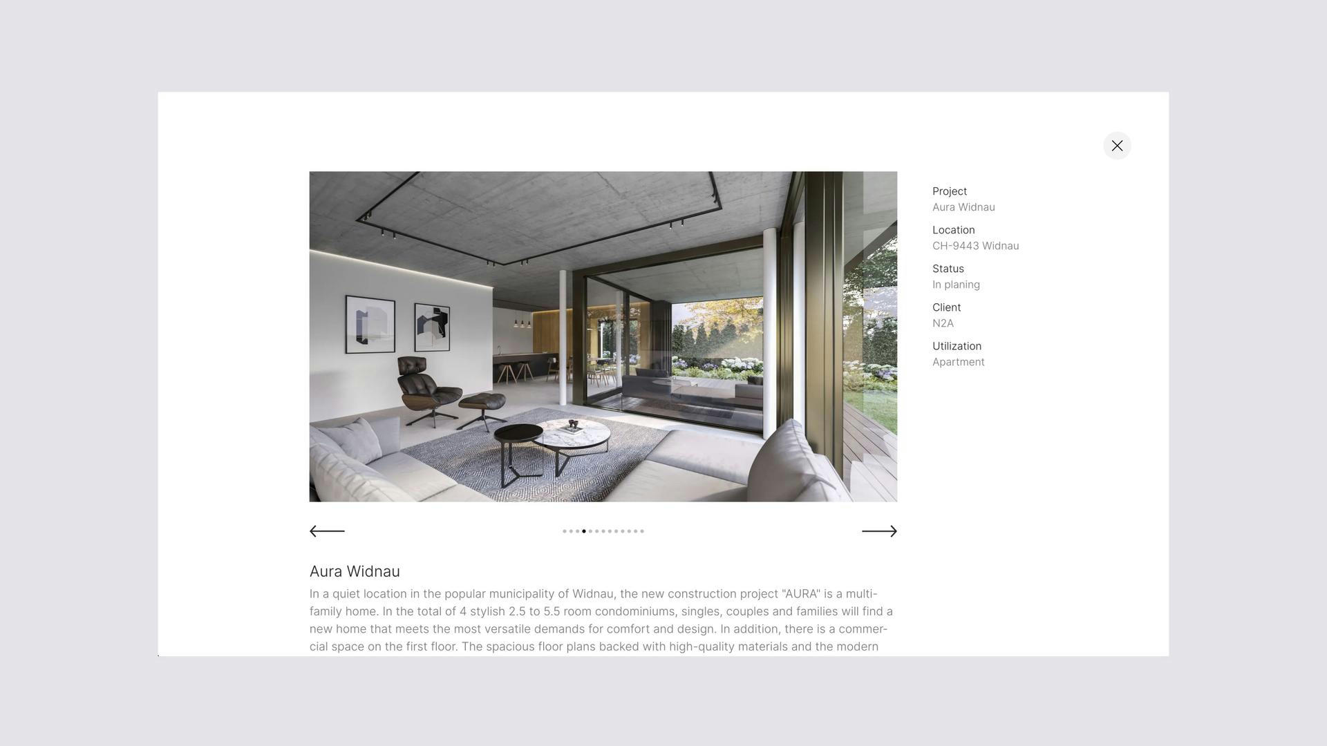 Mockup from a project modal on N2A home page developed by Panascais.