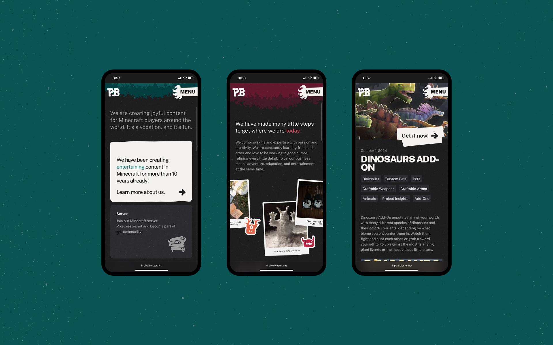 Phone mockup of the Pixelbiester website project