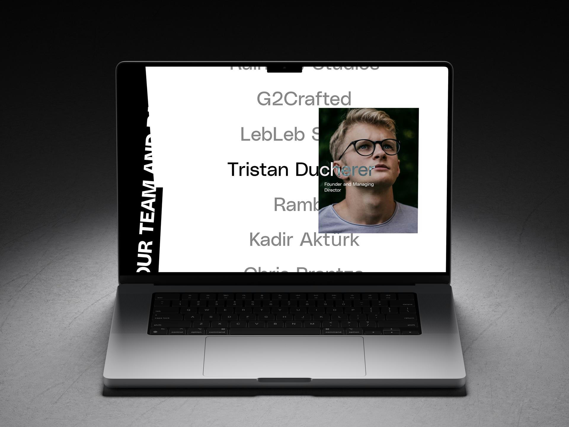 Mockup of the team section on the Tristan website